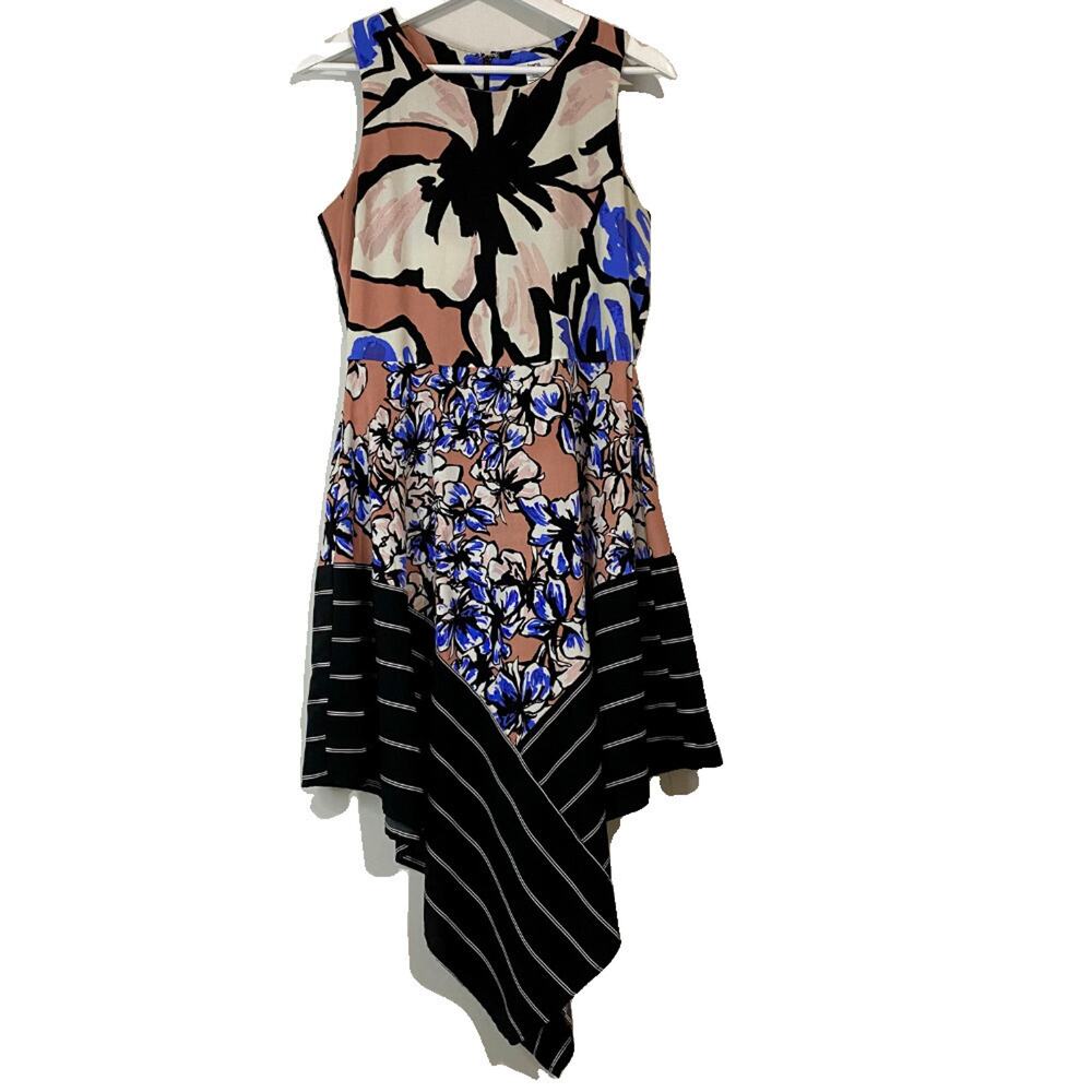 Bar III Women’s Asymmetrical Floral Sleeveless Dress Black Pink Size Medium FLAW